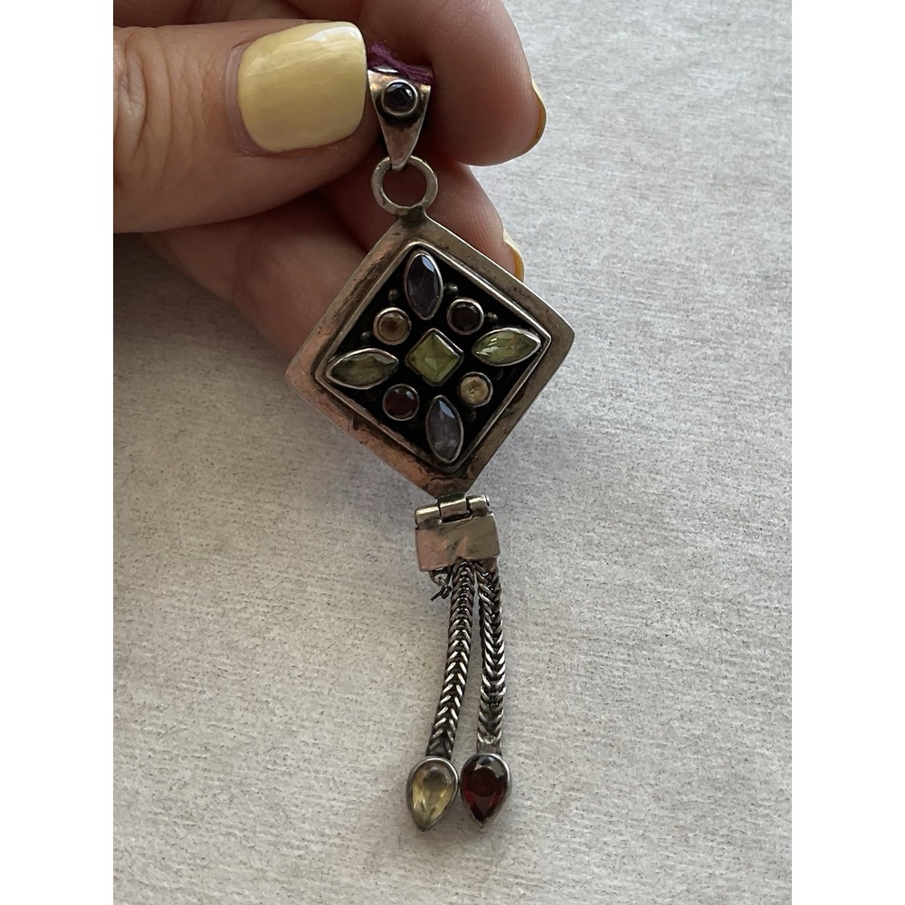 vintage sterling silver multi-gemstone pendant 925 Estate Jewelry